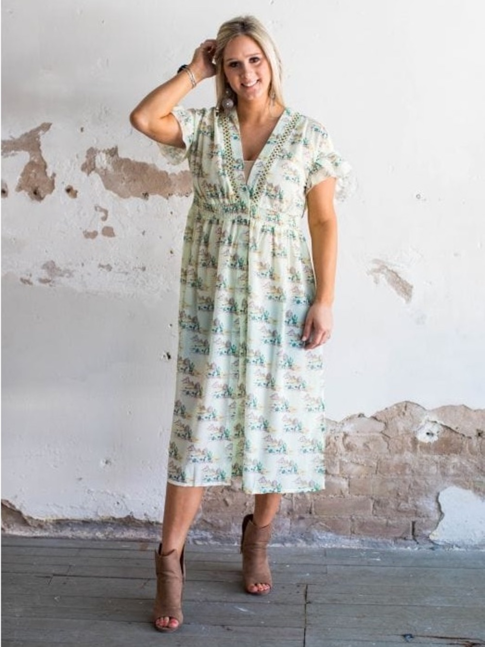 Lucky & Blessed Dessert Art V-Neck Midi Dress